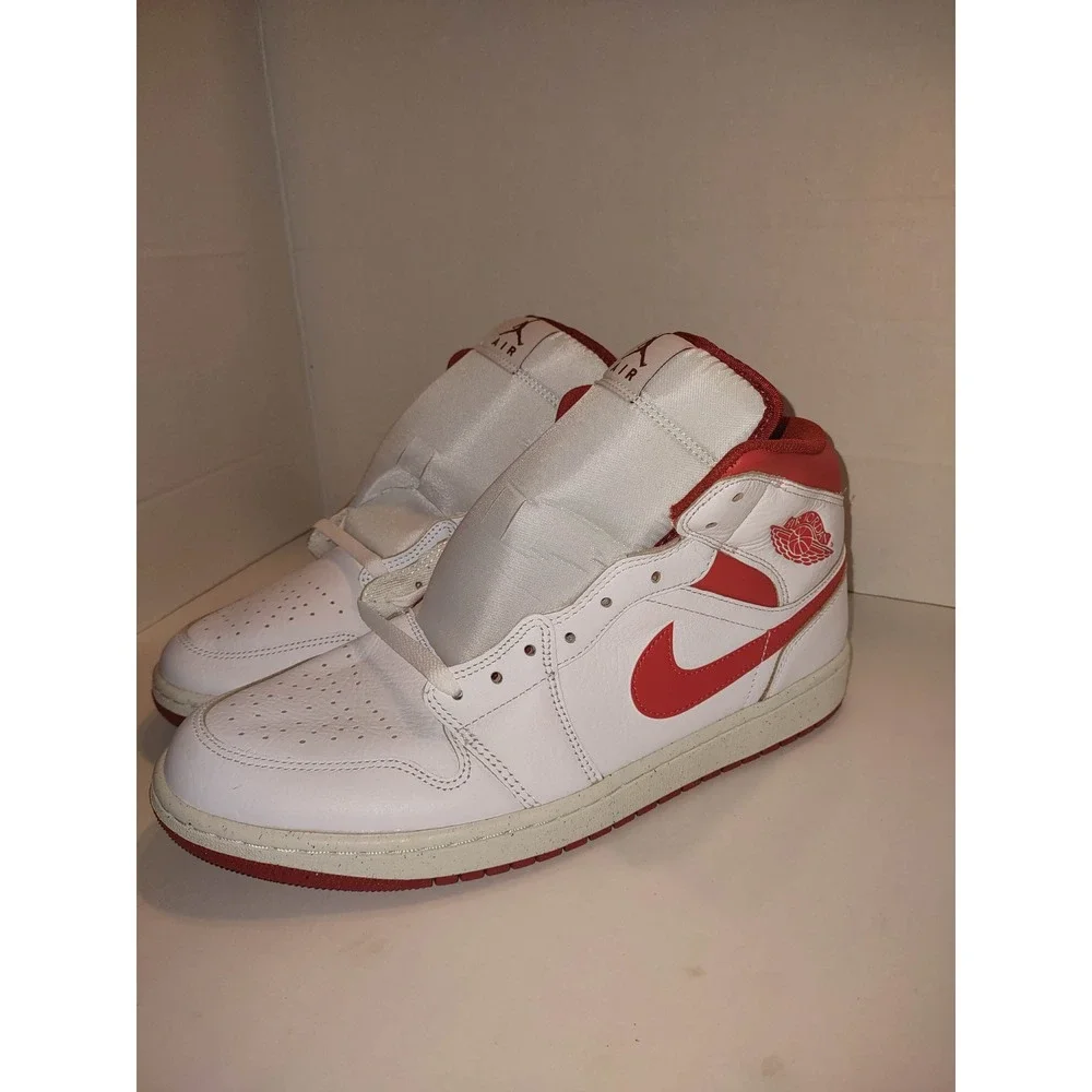 Nike Air Jordan 1 Mid SE Leather Sneakers White Dune Red Mens 12 NWOB FJ3458-160